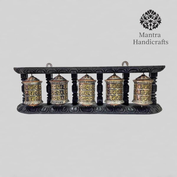 Five Prayer wheels With Wooden Frame