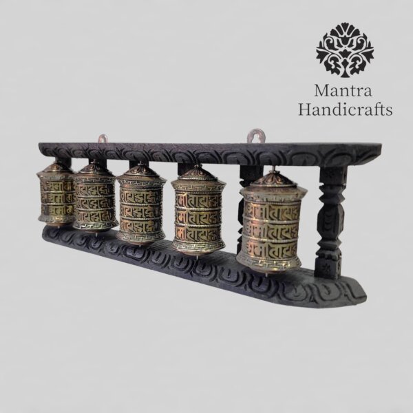 Five Prayer wheels With Wooden Frame - Image 3