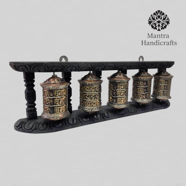 Five Prayer wheels With Wooden Frame - Image 2