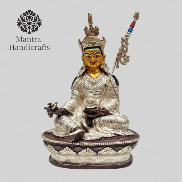 Padmasambhava Statue | Silver Plated & Chocolate Oxidized