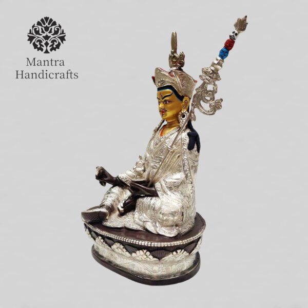 Padmasambhava Statue | Silver Plated & Chocolate Oxidized - Image 4