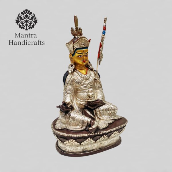 Padmasambhava Statue | Silver Plated & Chocolate Oxidized - Image 3