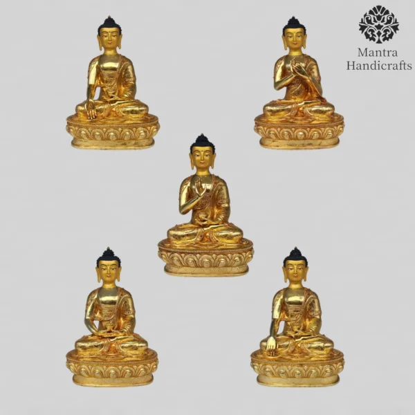 Pancha Buddha Set | Handmade Buddha Statue |24K Full Gold Gilded