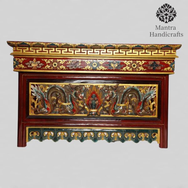 Dragon Carved Foldable Wooden Table | Tibetan Puja Table - Image 8