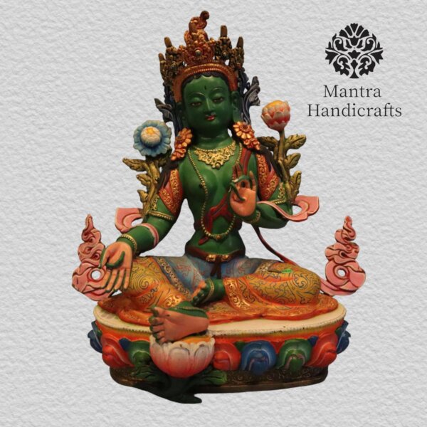 Hand Painted  Green Tara Colored Statue