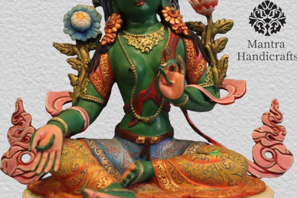 Hand Painted  Green Tara Colored Statue - Image 7