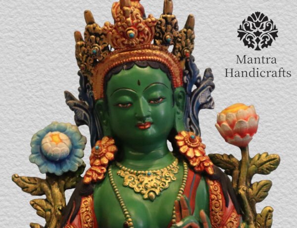 Hand Painted  Green Tara Colored Statue - Image 6