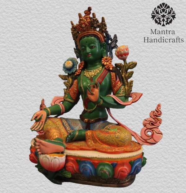 Hand Painted  Green Tara Colored Statue - Image 5