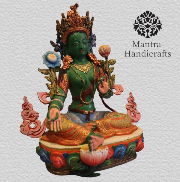 Hand Painted  Green Tara Colored Statue - Image 4