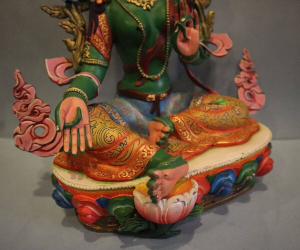 Hand Painted  Green Tara Colored Statue - Image 8