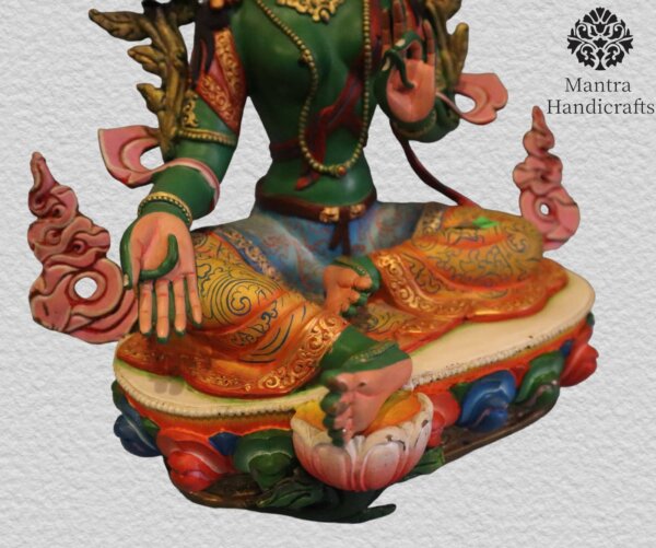 Hand Painted  Green Tara Colored Statue - Image 3