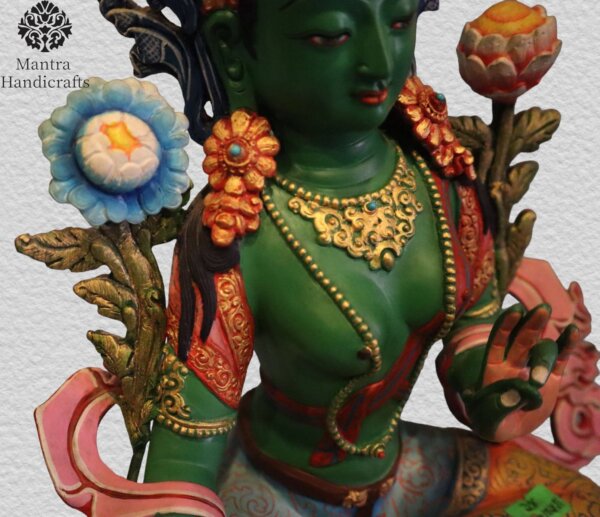 Hand Painted  Green Tara Colored Statue - Image 2