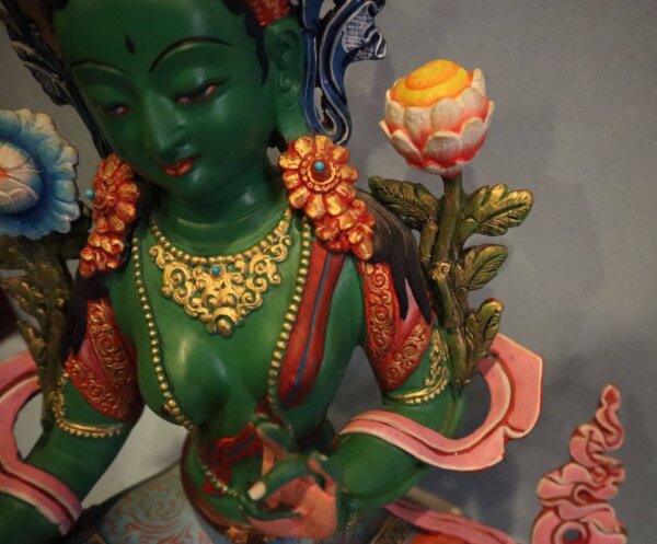 Hand Painted  Green Tara Colored Statue - Image 9