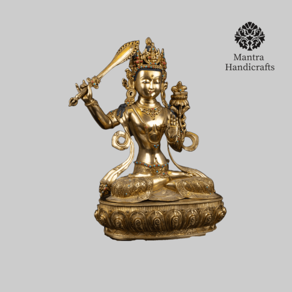 Manjushree Buddha Statue | Copper Sculpture of Wisdom Deity - Image 3