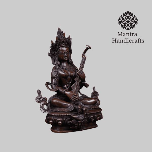 Hindu Goddess Saraswati Statue | Oxidized Copper Statue - Image 4