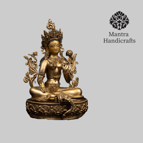 Green Tara Statue | Beautifully Detailed Copper Statue - Image 3