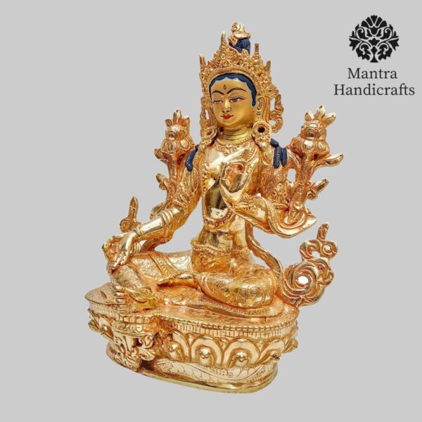 Green Tara Statue | 24K Full Gold Gilded With Face Painted - Image 2