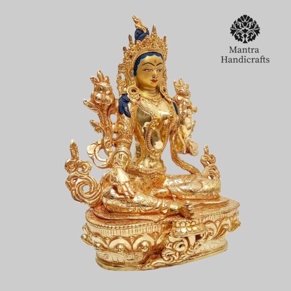 Green Tara Statue | 24K Full Gold Gilded With Face Painted - Image 3