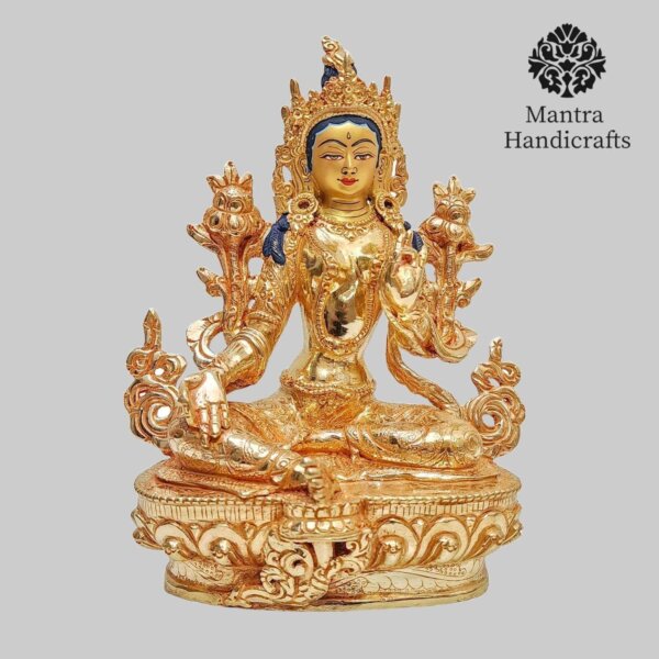 Green Tara Statue | 24K Full Gold Gilded With Face Painted