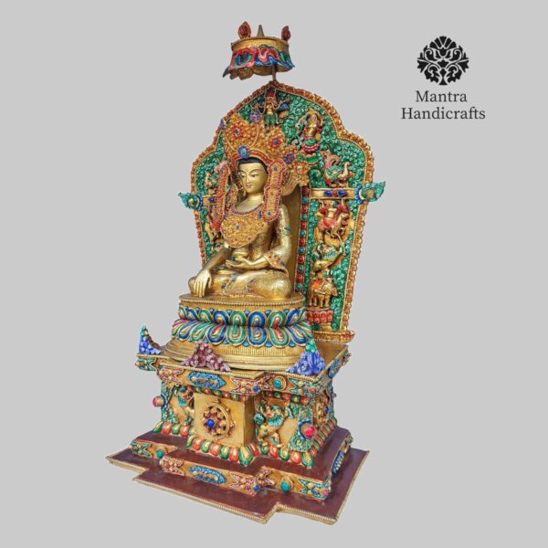 50 Cm Large Crowned Shakyamuni Buddha with Throne From Nepal - Image 3