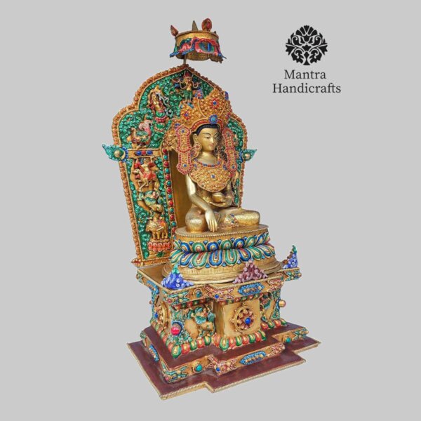 50 Cm Large Crowned Shakyamuni Buddha with Throne From Nepal - Image 2