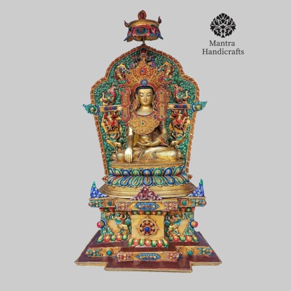 50 Cm Large Crowned Shakyamuni Buddha with Throne From Nepal