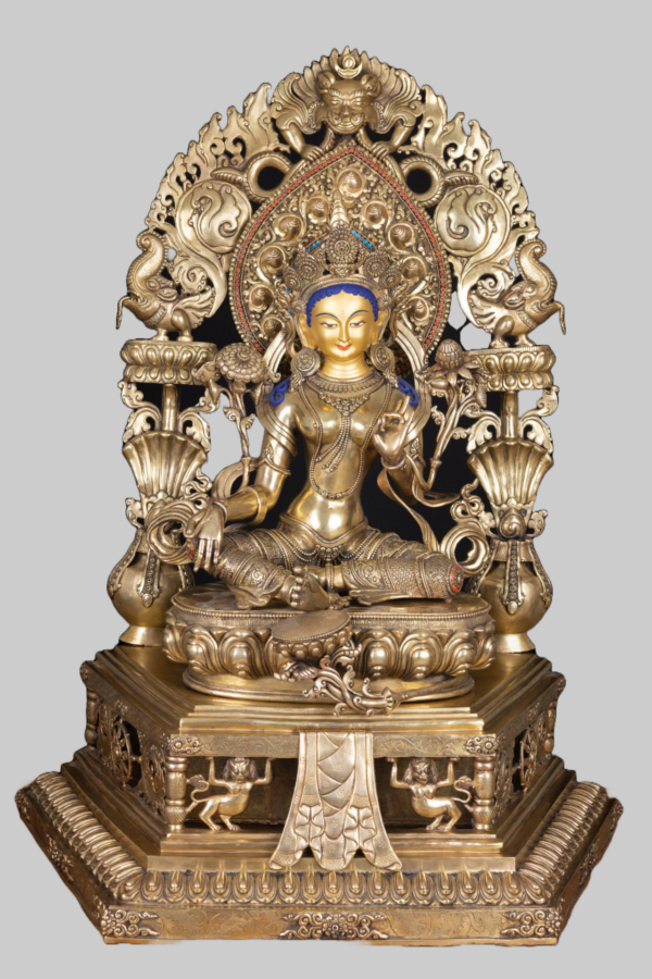 Green Tara Statue With Base And Frame