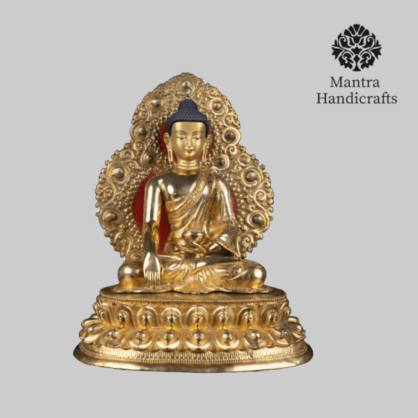 Shakyamuni Buddha Statue with Base and Frame | Golden Buddha Sculpture