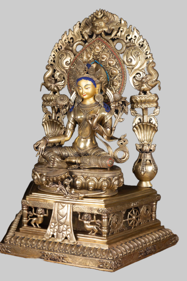 Green Tara Statue With Base And Frame - Image 8