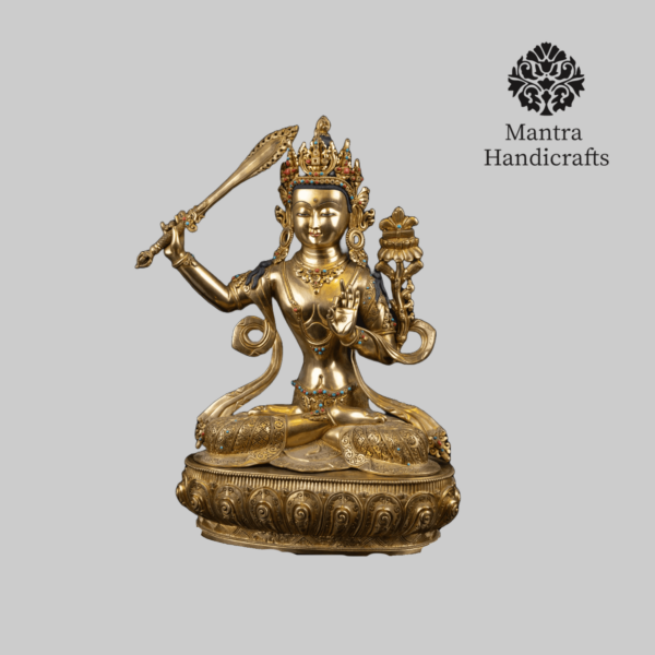 Manjushree Buddha Statue | Copper Sculpture of Wisdom Deity - Image 2