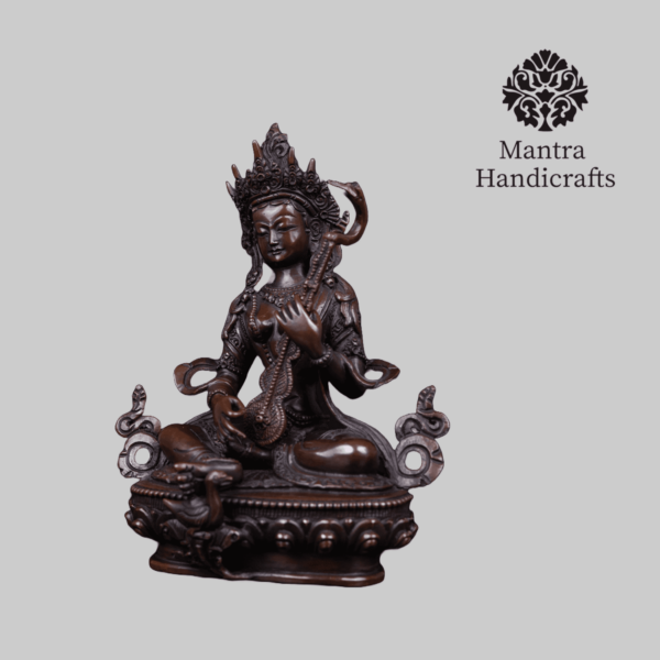 Hindu Goddess Saraswati Statue | Oxidized Copper Statue - Image 3