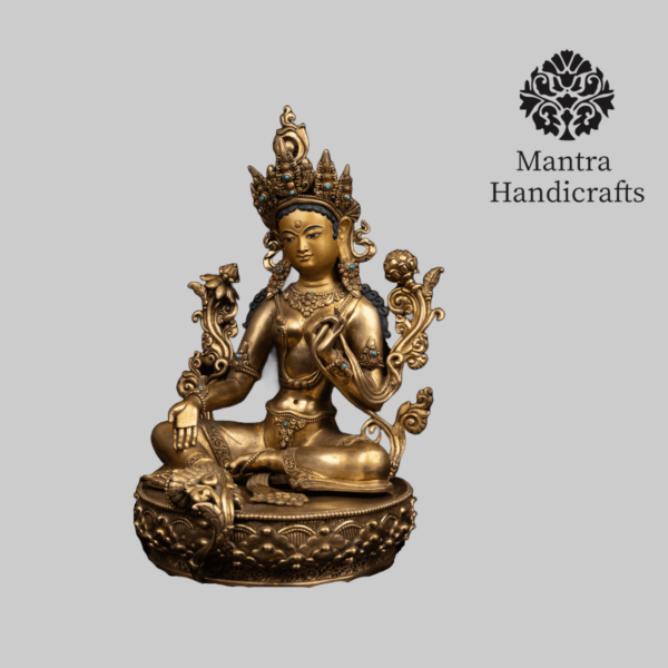 Green Tara Statue | Beautifully Detailed Copper Statue - Image 2