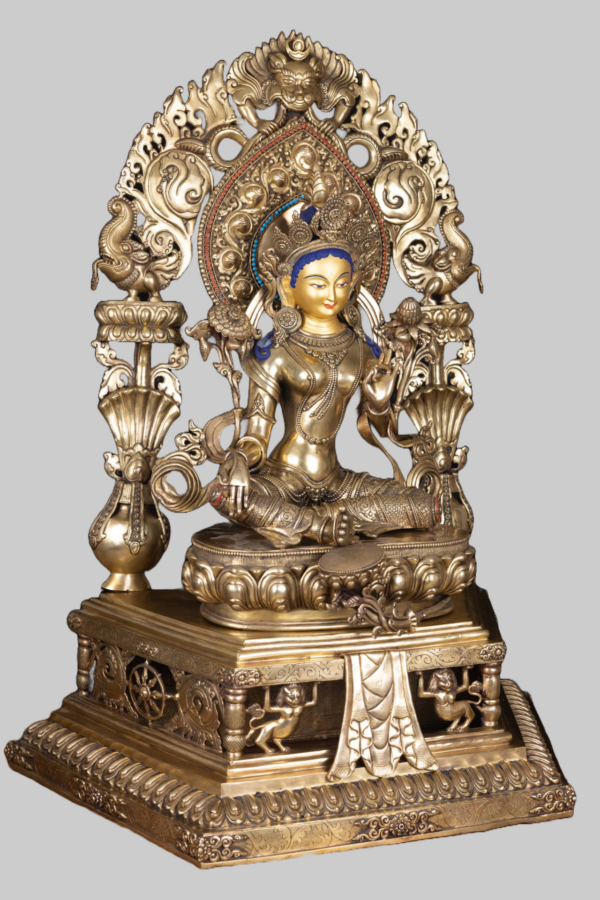 Green Tara Statue With Base And Frame - Image 7